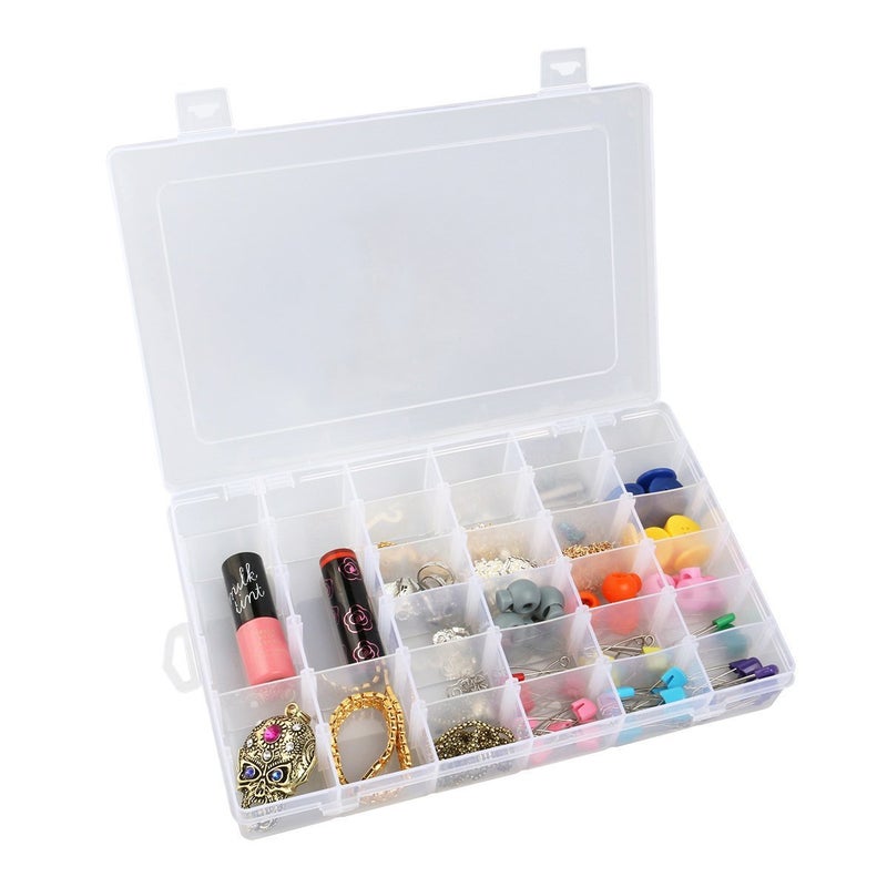 OULII Clear Plastic Jewelry Box Organizer Storage Container with Adjustable Dividers 36 Grids - Image 1